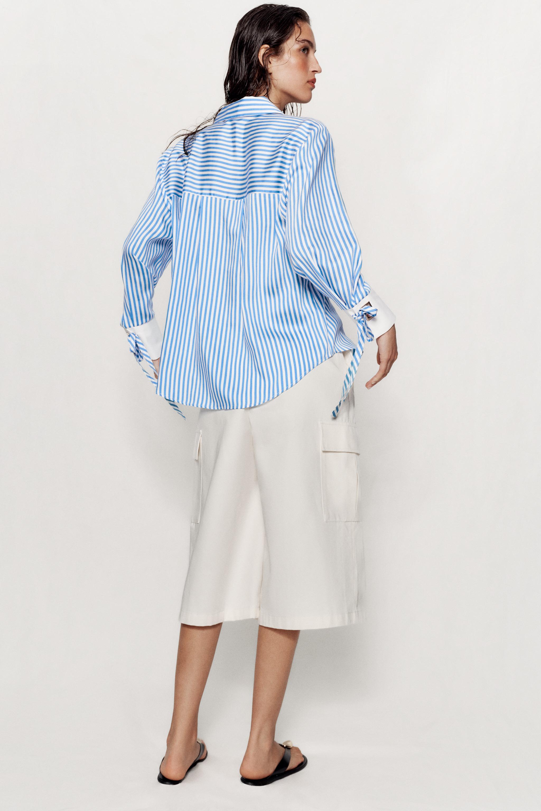 BOW TRIM STRIPED SHIRT